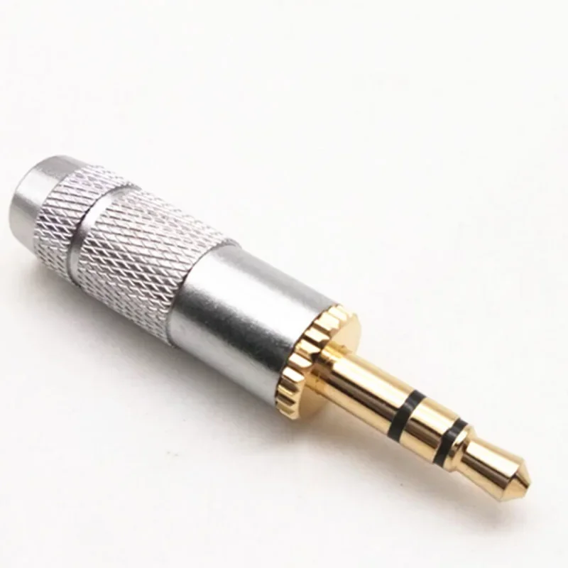 Banhado a ouro Stereo Headphone Jack Plug, Áudio Soldas Conectores, Alta Qualidade, RCA Prateado, 4 Pole, 3.5mm, 2Pcs