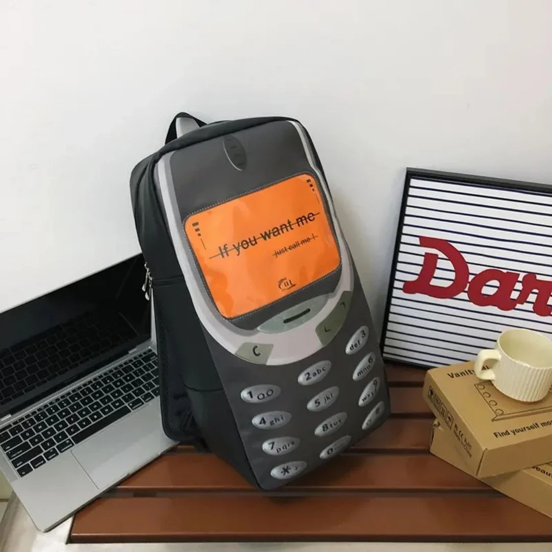 Kadın erkek Unisex kadın yenilik Retro Oldschool erkek omuz çantası \', cep telefonu çift öğrenci komik telefon şekilli sırt çantaları