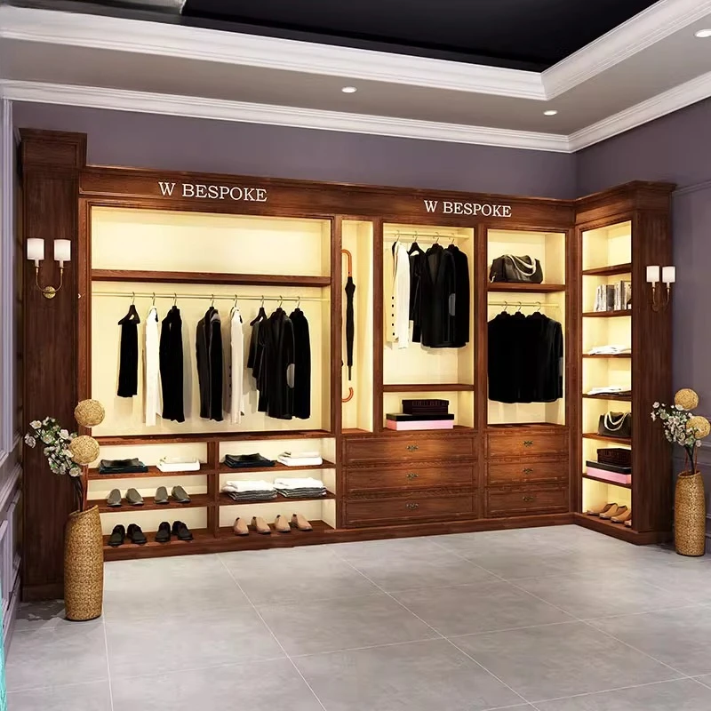 European retro corner men's clothing cabinet high-end suit store display cabinet customization