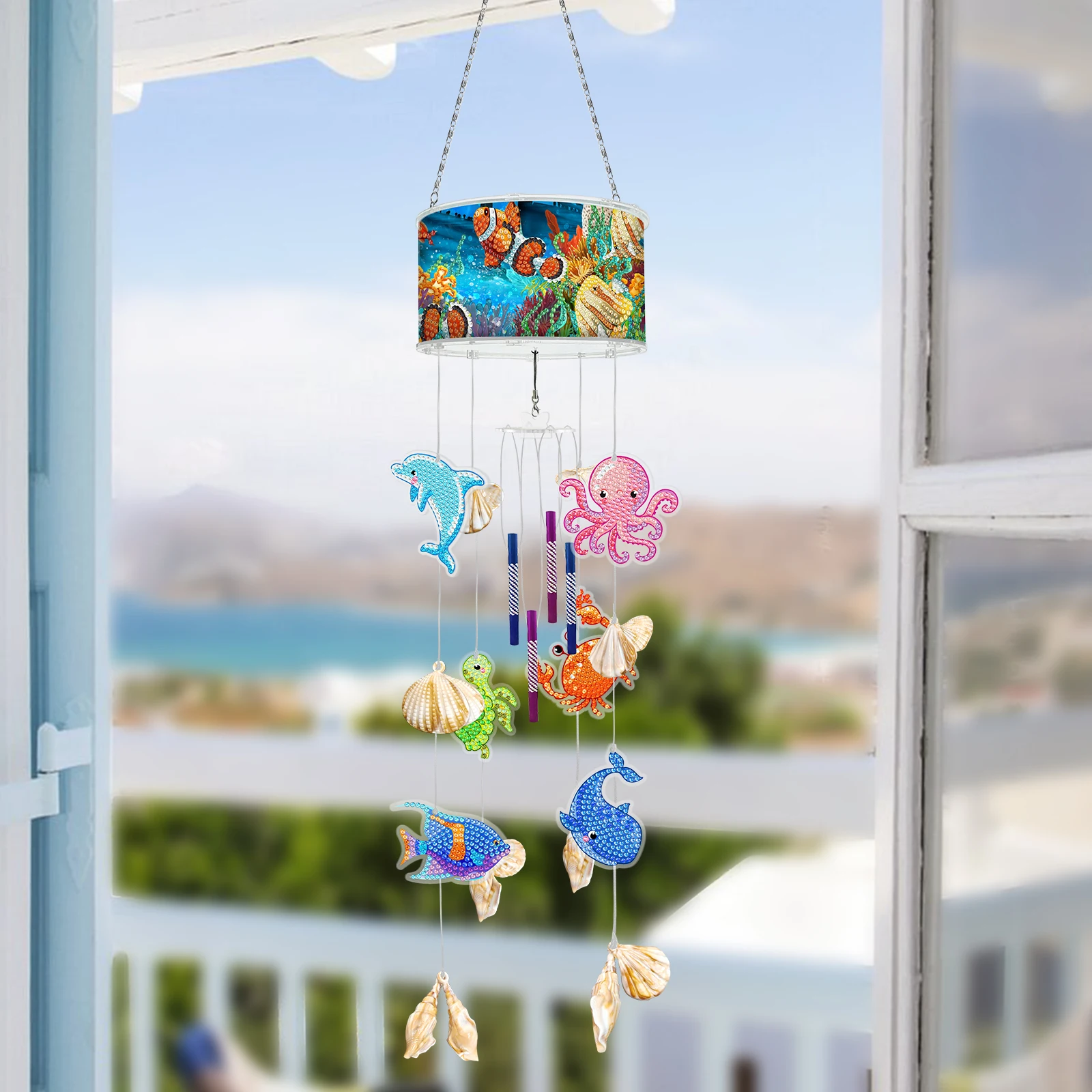 Imagem -03 - Requintado Diamante Pintura Vento Chimes Criaturas do Mar Janela Jardim Arte Decorativa da Parede Faça Você Mesmo Pingente Novo