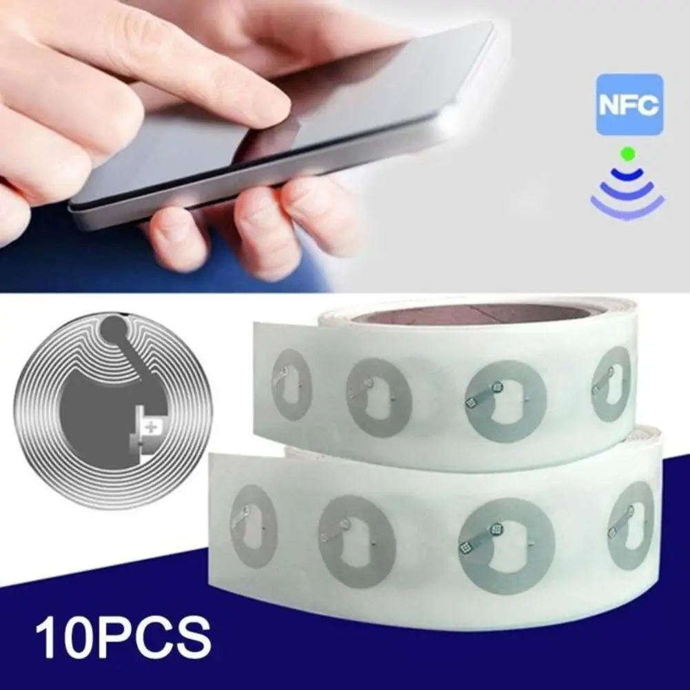 ﻿   10 szt. Naklejek NFC z oryginalnym chipem NTAG213, programowalne tagi NFC do wszystkich urządzeń i telefonów obsługujących NFC
