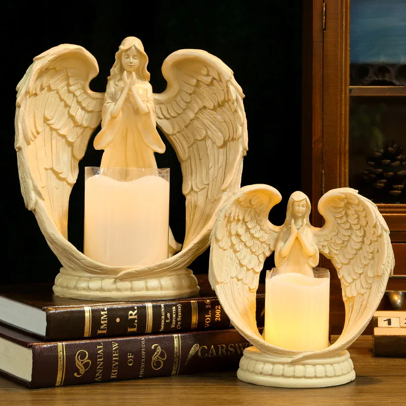 European angel candle holder ornament led electronic retro French creative living room dining table decoration