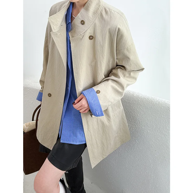 

Autumn women's cotton jacket, stand up collar loose plus size jacket,single breasted short windbreaker fashionable and versatile