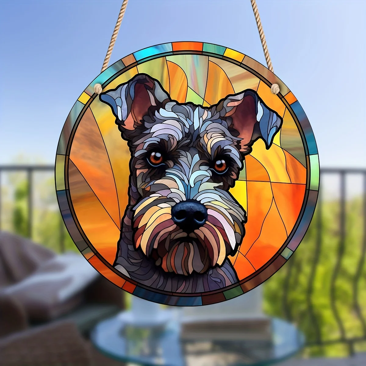 1szt Znak psa Suncatcher Znak ścienny Okrągłe farbowane akrylowe okno wiszące z metalowym łańcuchem do wystroju pokoju domowego Prezent — zdjęcie 4