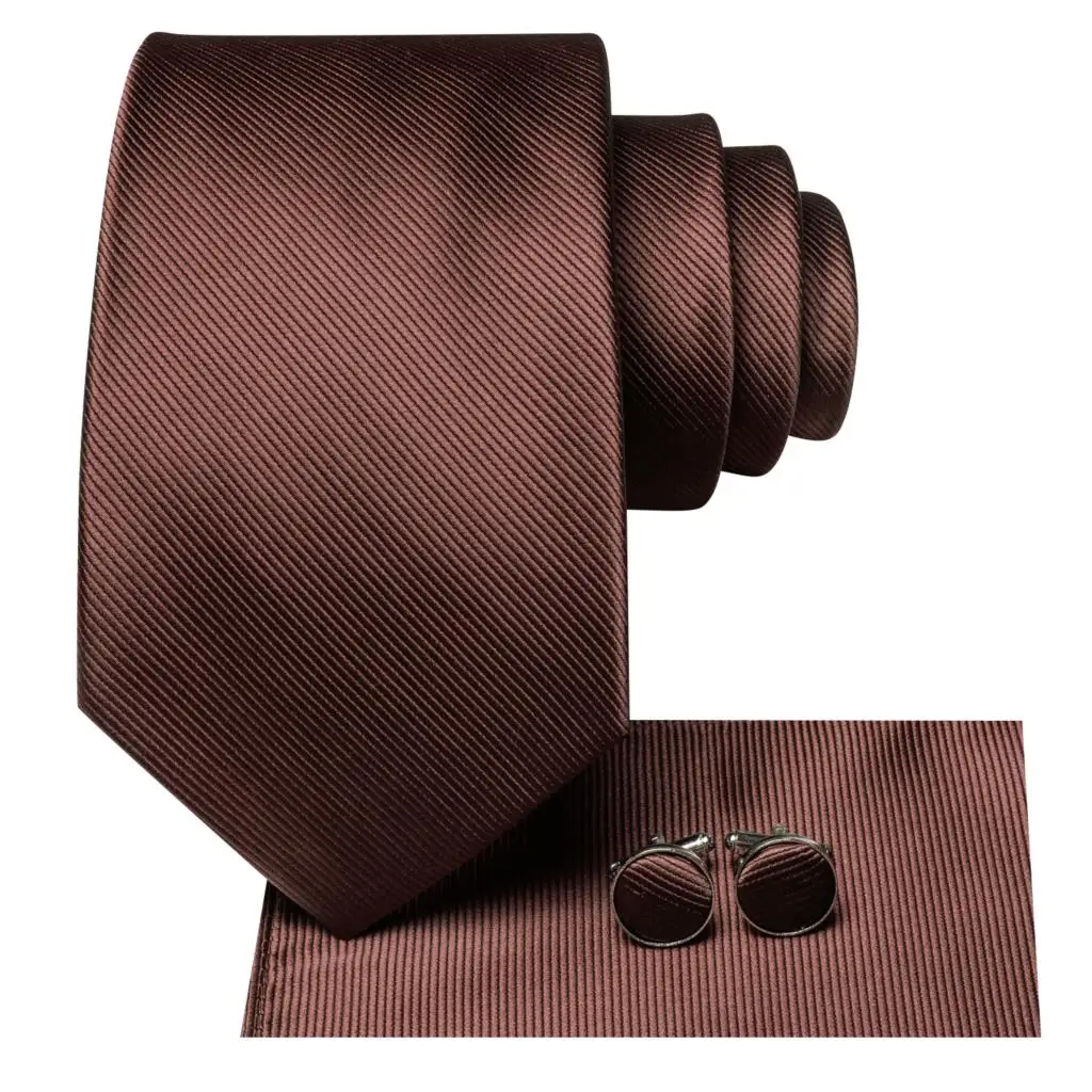 Solid Koffie Bruin Zijde Bruiloft Stropdas Voor Mannen Gift Mens Stropdas Handky Manchetknoop Fashion Business Party Dropshiping Hi-Tie designer