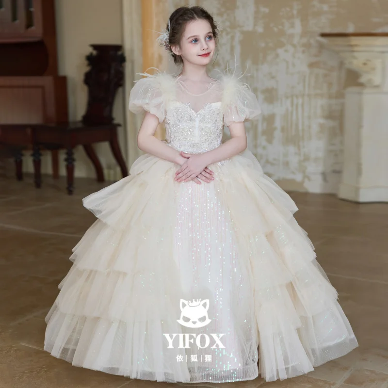 Girls' New High-End Luxurious Birthday Piano Performance Party Dress