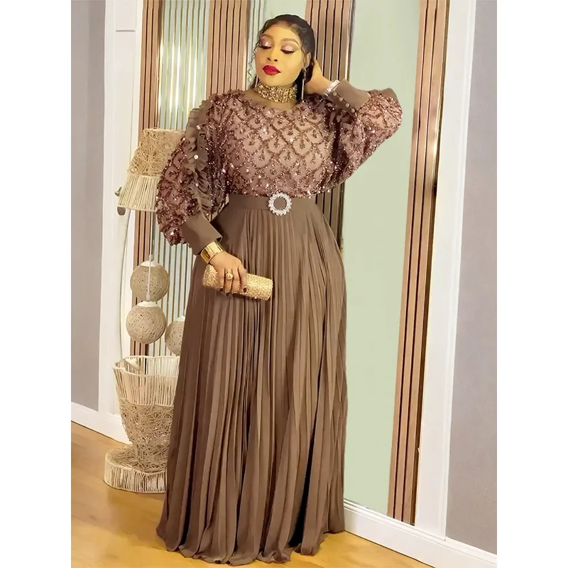 

Платье для выпускного вечера для свадебной вечеринки, Дубай, африканское женское роскошное плиссированное длинное платье с блестками, Анкара Дашики, Турция, одежда, торжественное платье