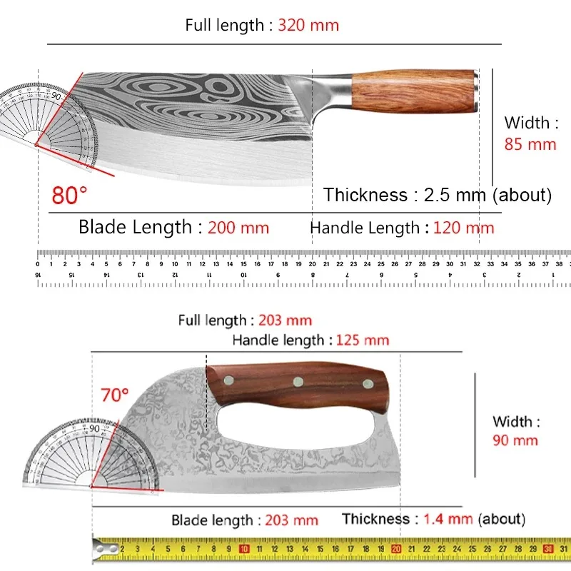 Professional Chinese Kitchen Cleaver Knife Damascus Pattern Blade Wood Handle Sharp Slicing Butcher Cooking Utility Knife