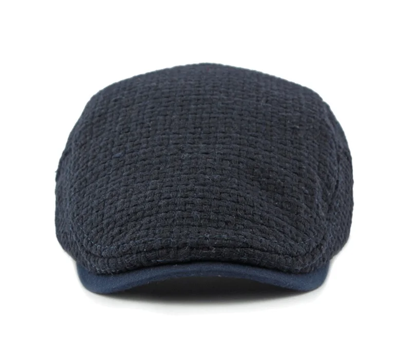 Autumn Flat Peaked Cap For Men Solid Knit Beret Hat Women Retro Newsboy Ivy Herringbone Beret Cabbie Forward Hat Adjustable