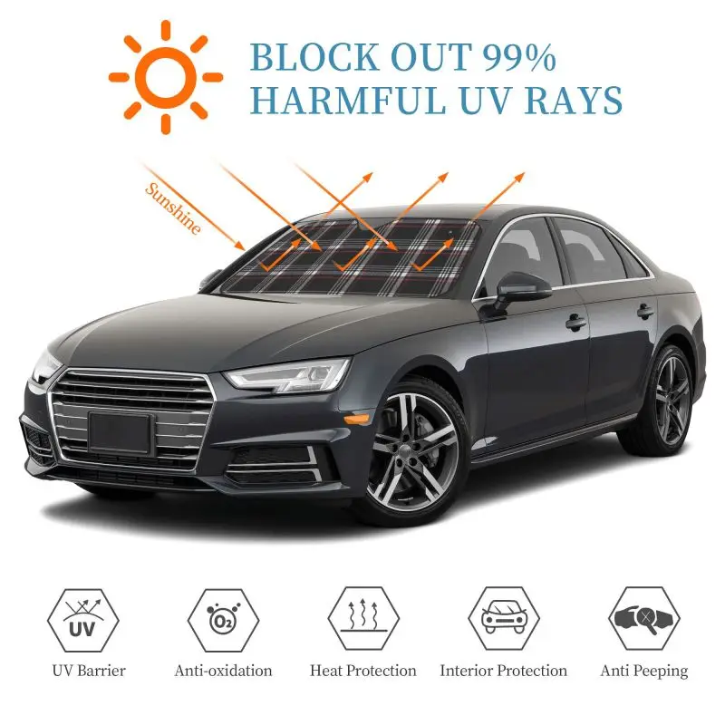 GTI Tartan Car Windshield Sunshade Foldable Front Window Sun Visor Protector Foldable Uv Ray Reflector Universel for Sedan Truck - view 5