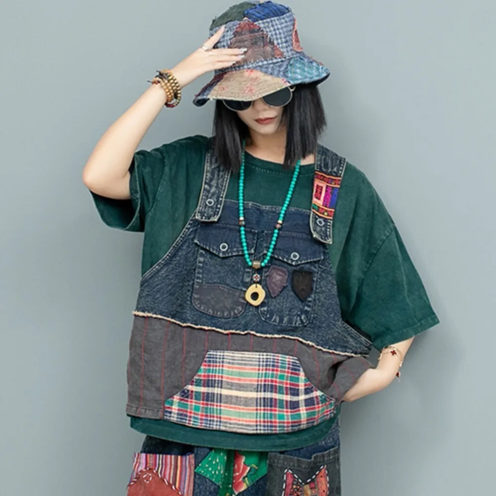 Heavy Industry Denim Splicing Sling Vest Women Autumn LX2110