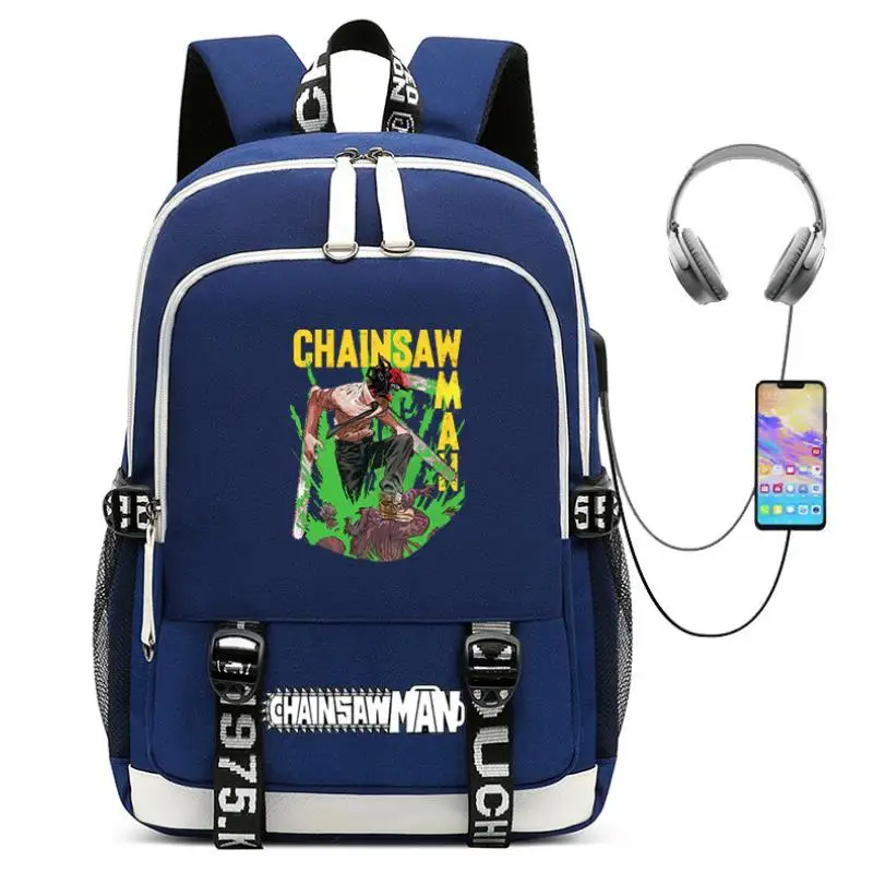 The Chainsaw Man Girls Backpack Fashion Teenager Bookbag Printing Canvas USB Charging Backpacks Laptop School-Bags Travel Female