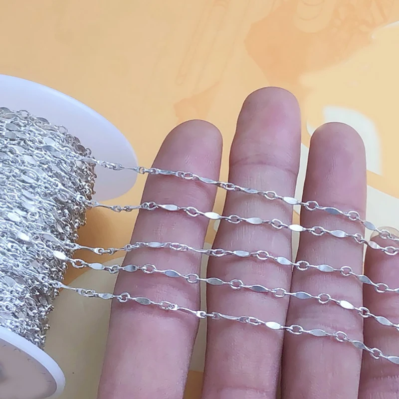 925 Sterling Silver 1.6mm Dapped Bar Chain Unfinished Chains by Foot Wholesale BULK DIY Jewelry Findings