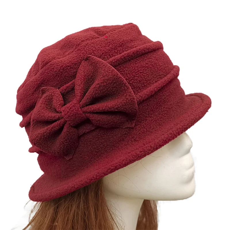 Womens Bell Beret Hat French Vintage Floral Fleece Cloche Hat Classic Winter 1920s Bucket Hat