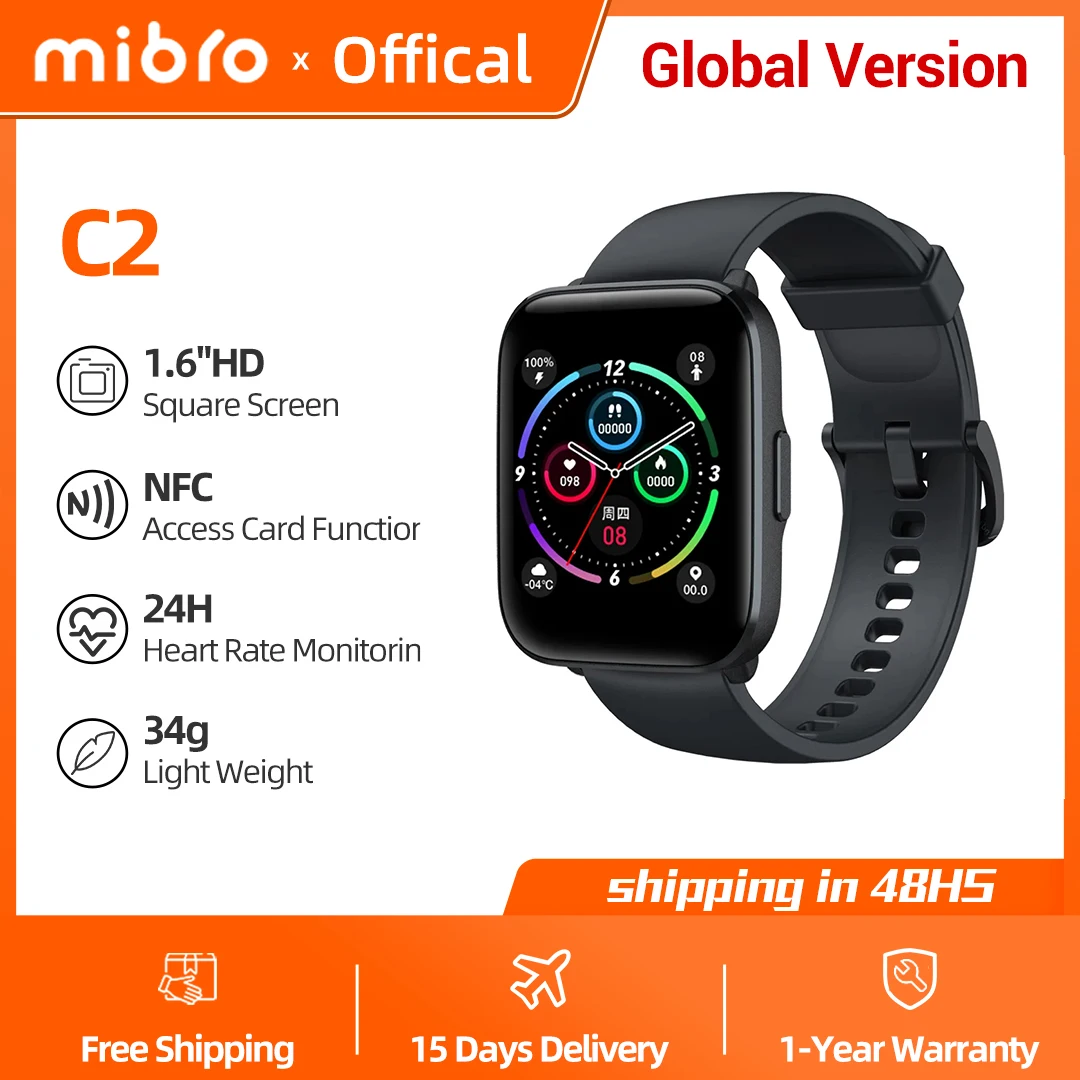 Mibro C2 Smartwatch Global Version 1.69 inch HD Screen 20 Sports Modes Heart Rate Monitor Waterproof Smart Watch for Men Women