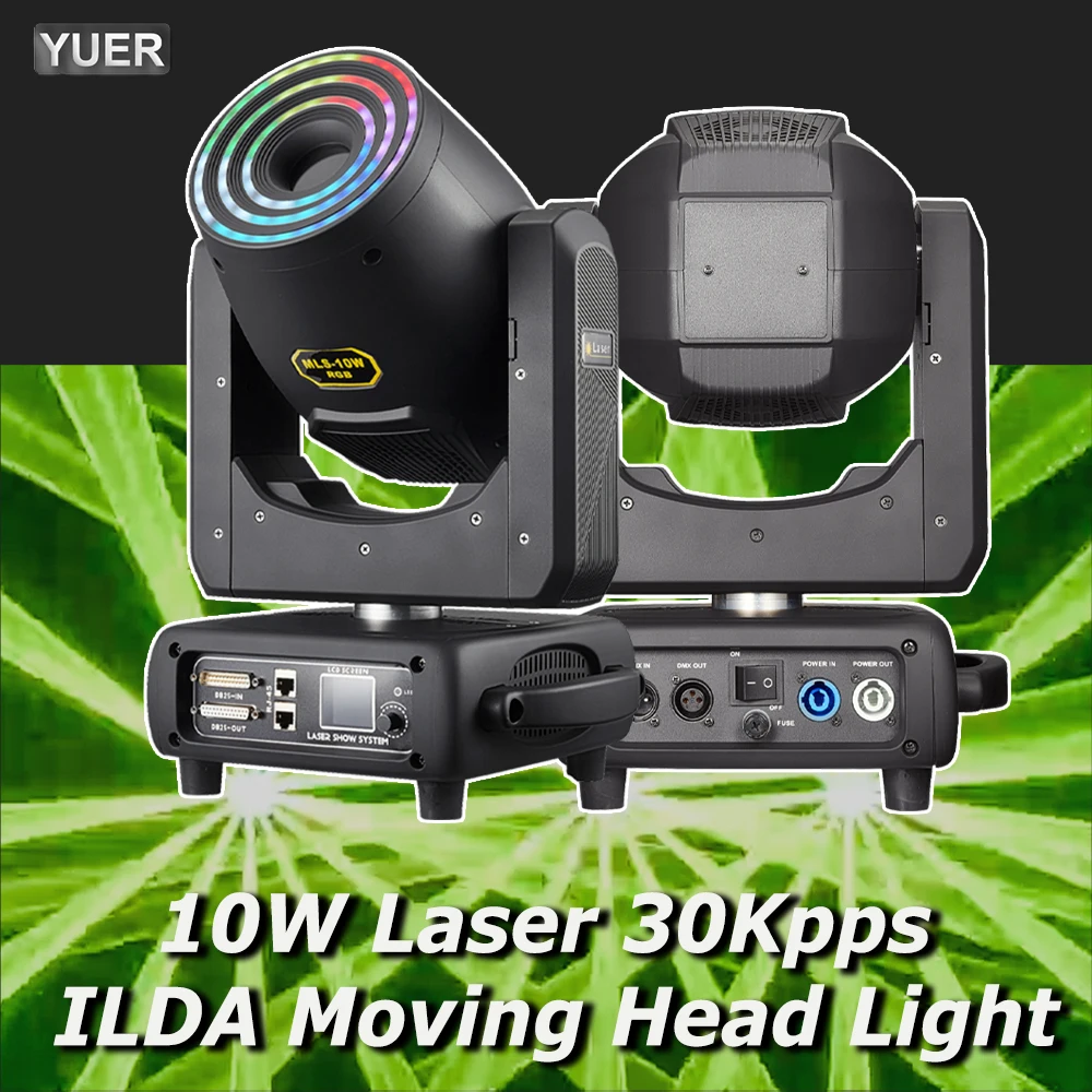 Pro NEW 30Kpps 10W RGB Laser Moving Head + Light Strip RGB 3D LED Ring Wedding DMX ILDA DJ Scanning Stage Lighting Disco Strong