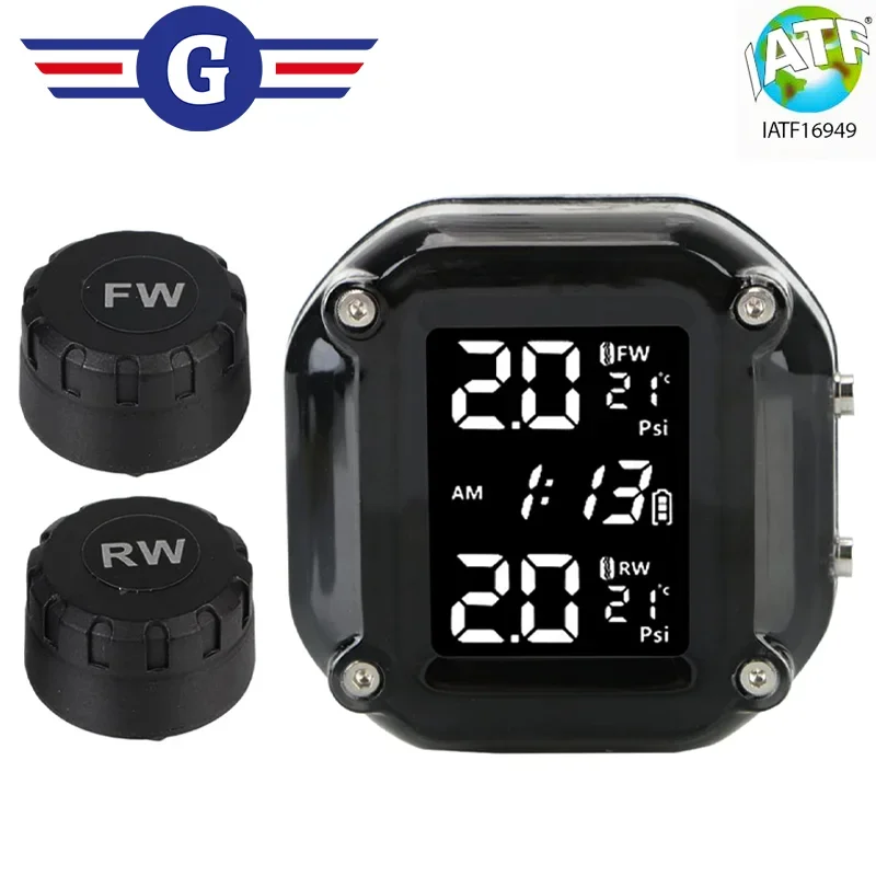 

Wireless Motorcycle TPMS Tire Tyre Pressure Monitor System External Sensors Digital LCD Display Completely sealed and waterproof
