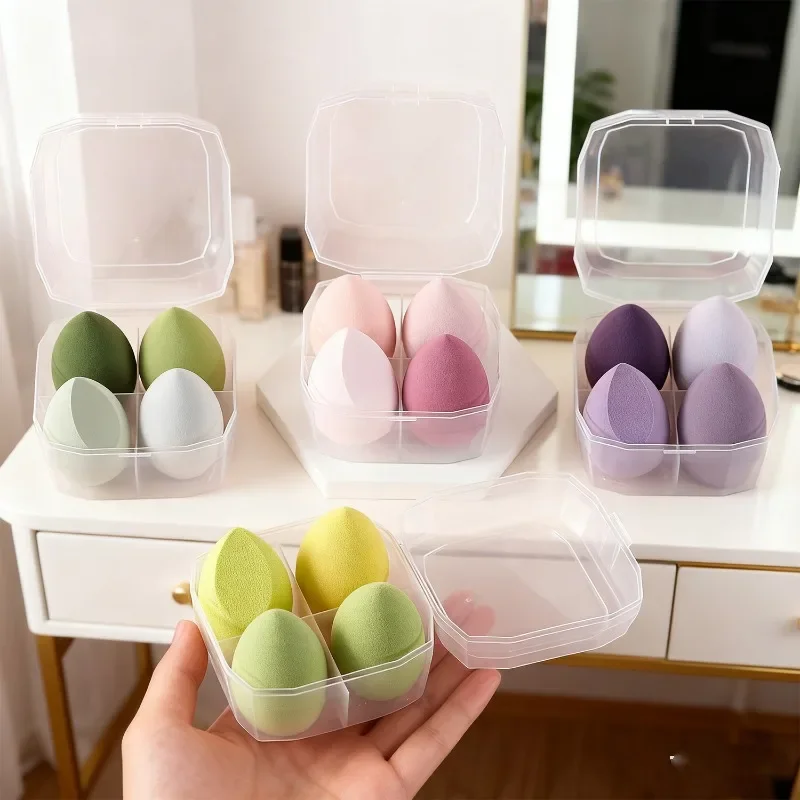 4 pièces/boîte maquillage éponge poudre bouffée sec humide combiné beauté cosmétique boule fond de teint poudre bouffée biseau coupe cosmétique éponge outil