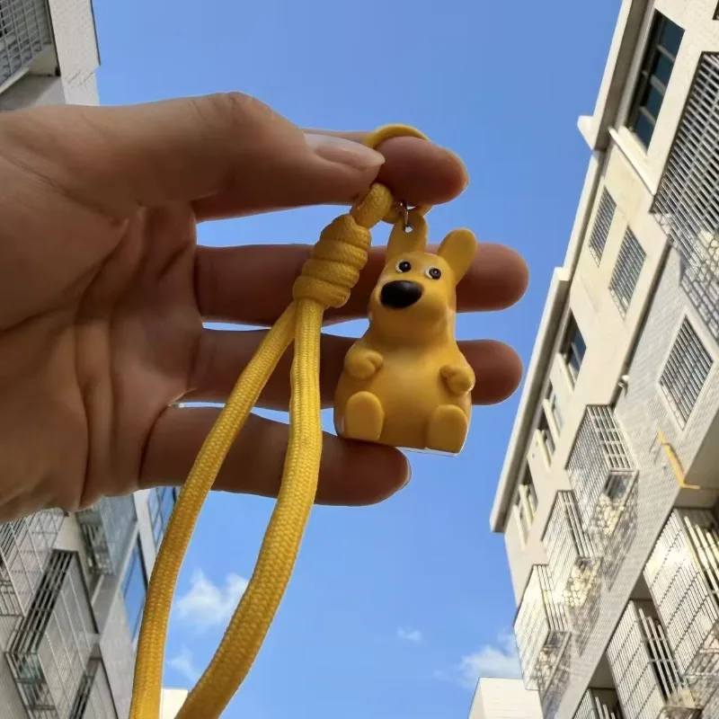 Cute Yellow Chubby Kangaroo Key Ring Cartoon Animal Figurine Keychain Woven Rope Lanyard Bag Backpack Decoration Gift