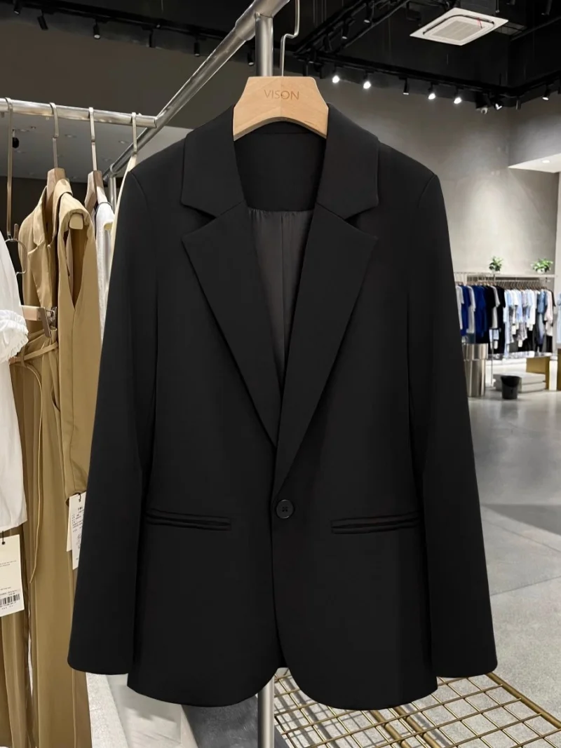2025 New Korean Style Women's Blazer, Single Breasted Suit Jacket for Office Work, Formal and Casual Black Blazer w586