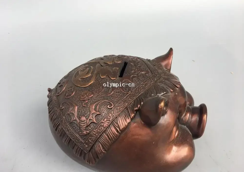 8'' Classica Red Bronze carved chinese folk coin money pot Piggy Bank boxes