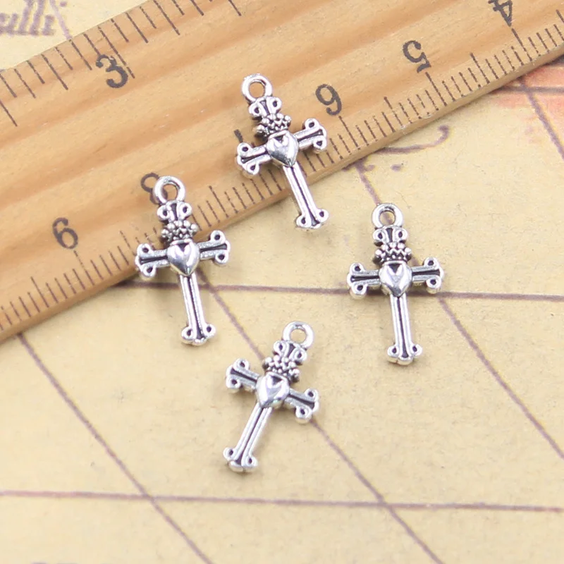 30pcs Charms Crown Heart Cross 17x10mm Antique Silver Color Pendants Making DIY Handmade Tibetan Finding Jewelry