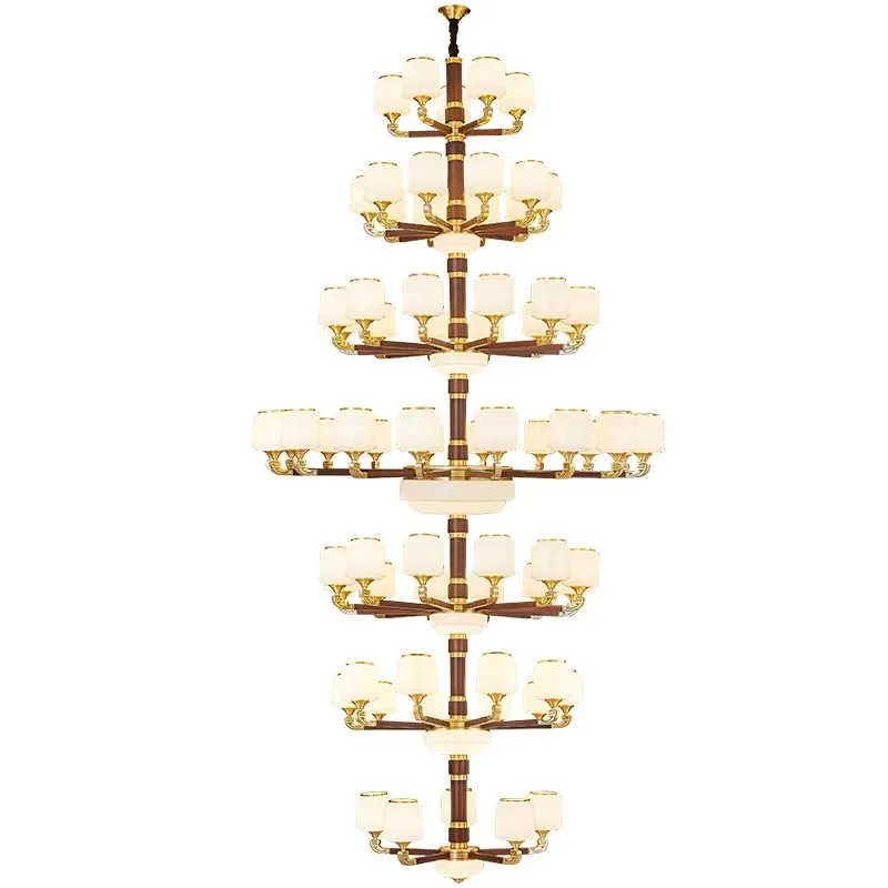 New Chinese Style Chandelier, Premium Metal & Wood Frame Large Ceiling Light Fixture for Living Room, Villa Stair and Hall House