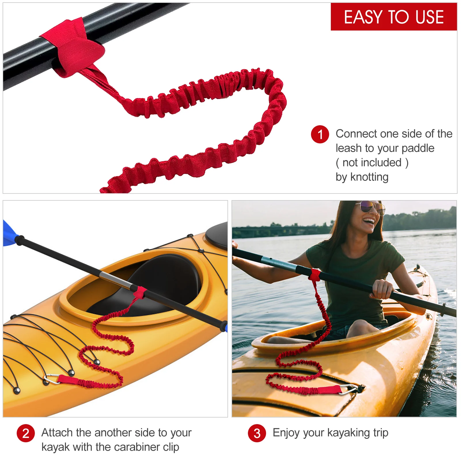 4 Pack Kayak Paddle Leash Lightweight Stretchable Coiled Kayak Rod Leash Lanyard for SUP Boating Canoeing Fishing Kayaking