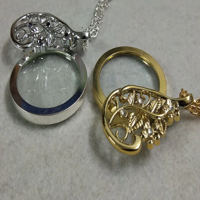 Quality Crystal Flower Openable Circle Magnifying Glass Monocle Necklace for Reading Jewelry Accessory