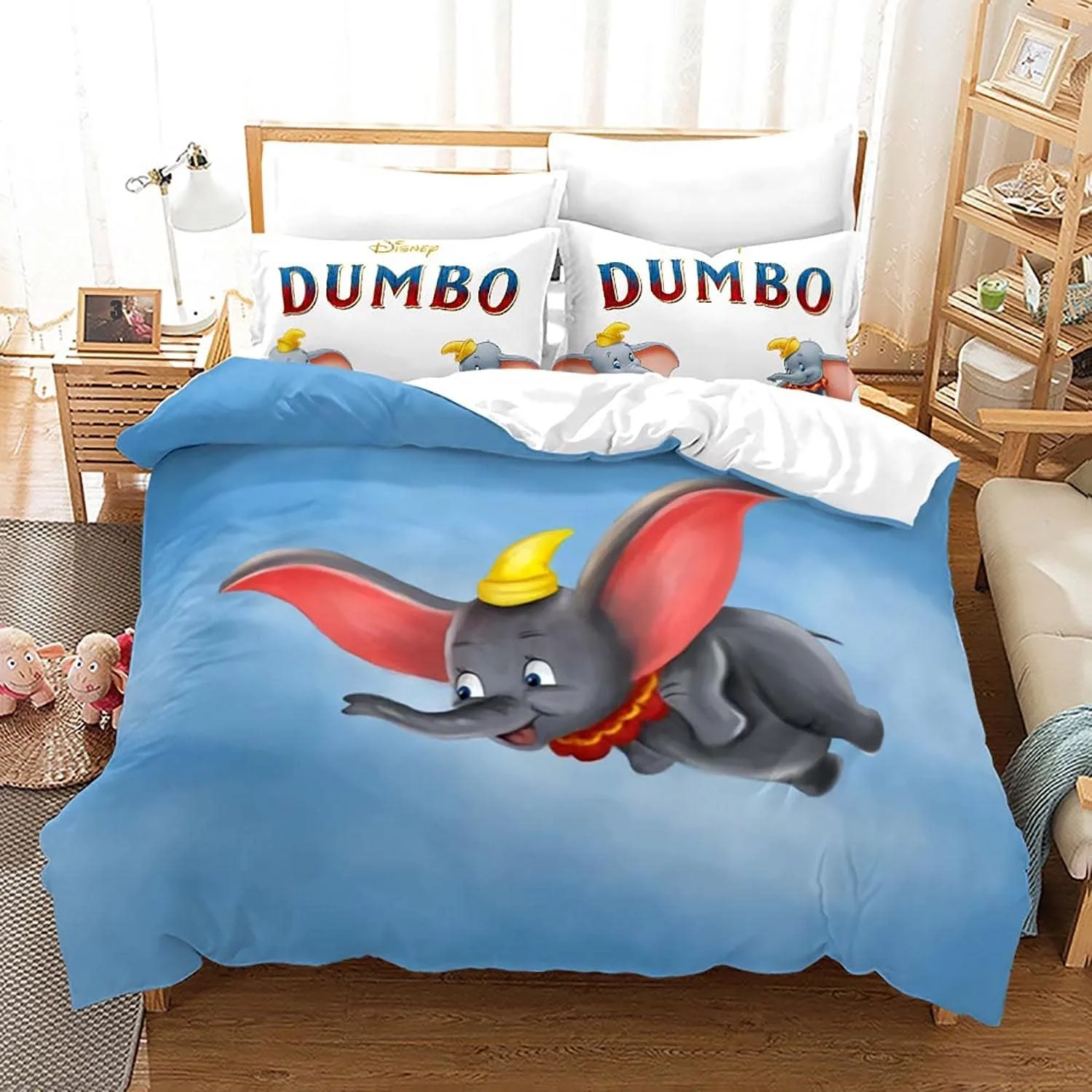 Stars Moon Kids Boys Cartoon Duvet Cover Set,Dumbo Bedding Set,Lovely Dumbo Quilt Cover Pillowcase Single Twin Full Queen King