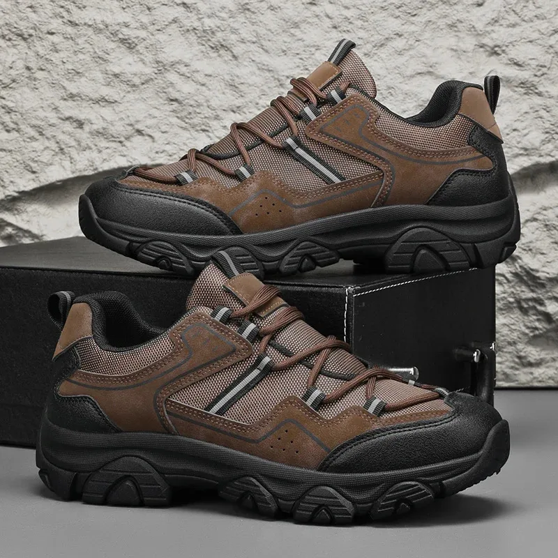 أحذية المشي لمسافات طويلة باللون البني للرجال، أحذية رياضية قابلة للتنفس وغير قابلة للانزلاق، للرياضات الخارجية، والتخييم، والصيد، والمشي.
