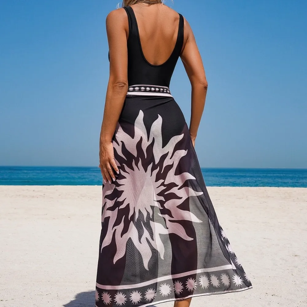 Women's 2-Piece Bikini Set With Sarong Wrap Skirt – Floral Printed Push-Up Swimsuit & Cover-Up, Sexy Beach Vacation Brazilian 2