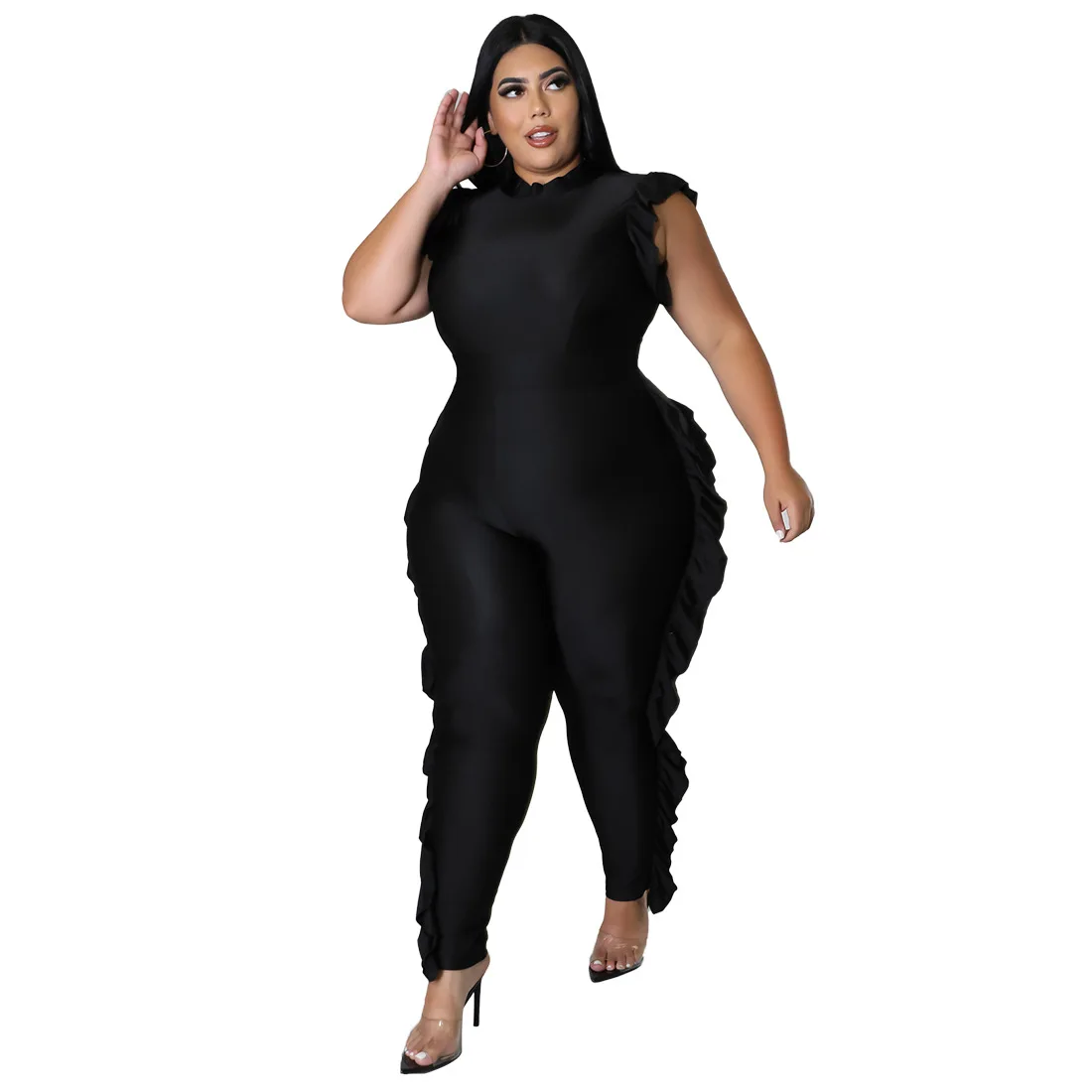 L-4XL African Clothes Women Summer African Women O-neck Sleeveless Orange Black Plus Size Long Jumpsuit  Plus Size Clothing