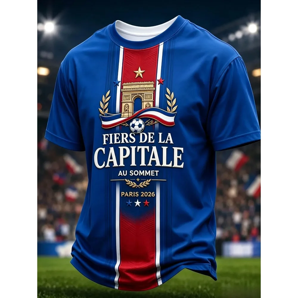 Paris 2026 Eiffel Tower & France Color Flag Printed T-shirt Soccer Jersey Breathable Short Sleeve  Sports Tops Family Matching