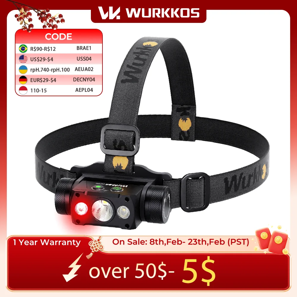 

Wurkkos HD50 Headlamp 2A Rechargeable 21700 Headlight 4000lm XHP50.3HI+TN-3535+660nm Red Light Toollamp Magnetic Tail Camp Light