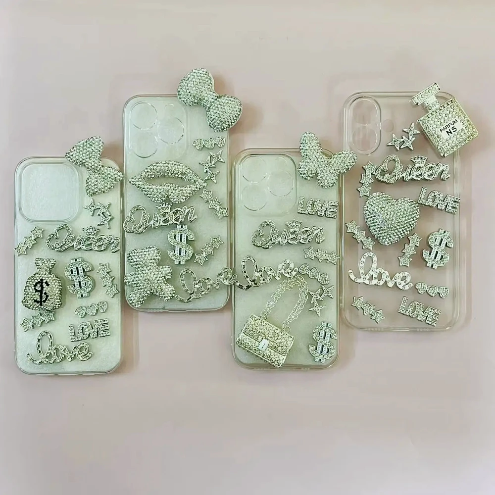 Valentine's day Luxury Bling Rhinestone Lips Bow Money Bag Butterfly Chain Bag Charms Love Heart Queen Gem Junk Phone Case Decor