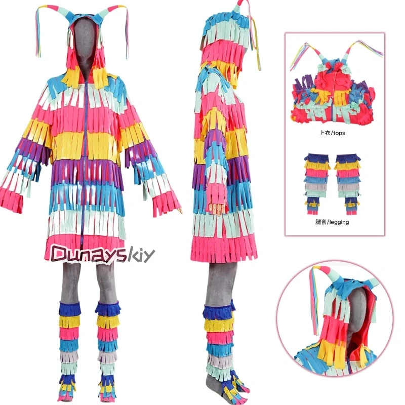 

Mexico Easter Egg Festival Pinata Cosplay Costume Unique Special Jumpsuit Colored Ribbon Colorful Costume Unisex Men Women