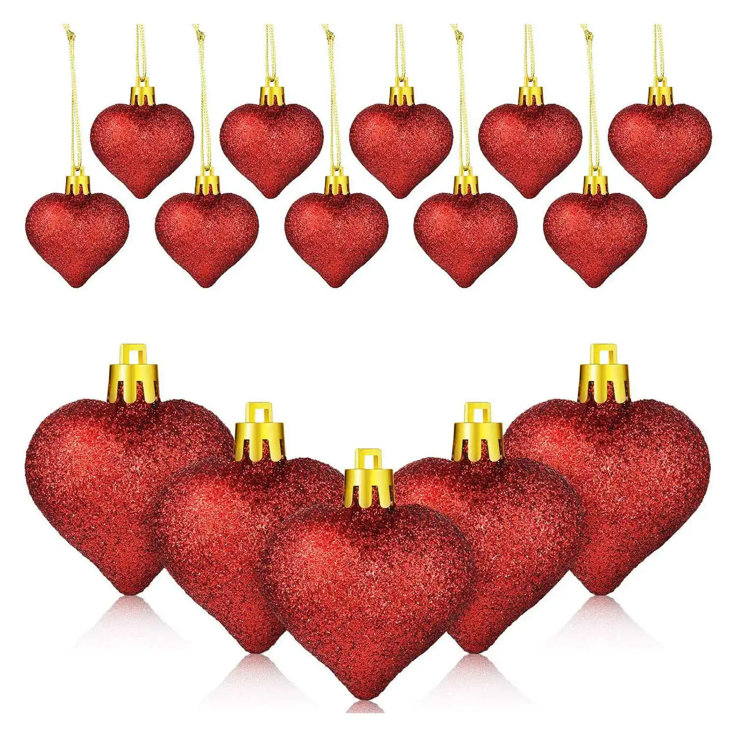 48Pcs Glitter Heart Shaped Party Heart Shaped Hanging Ornaments for Valentine's Day Wedding Anniversary