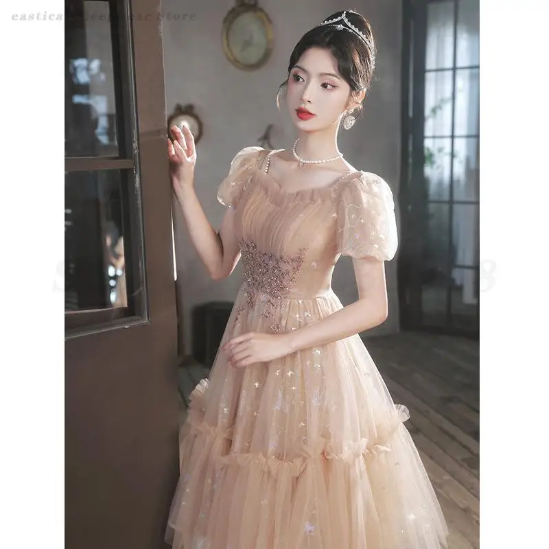 Evening Party Dresses High-End Gauze Temperament Dress Female Elegant Square Collar Cheongsam Bride's Wedding Gown 3XL Vestidos