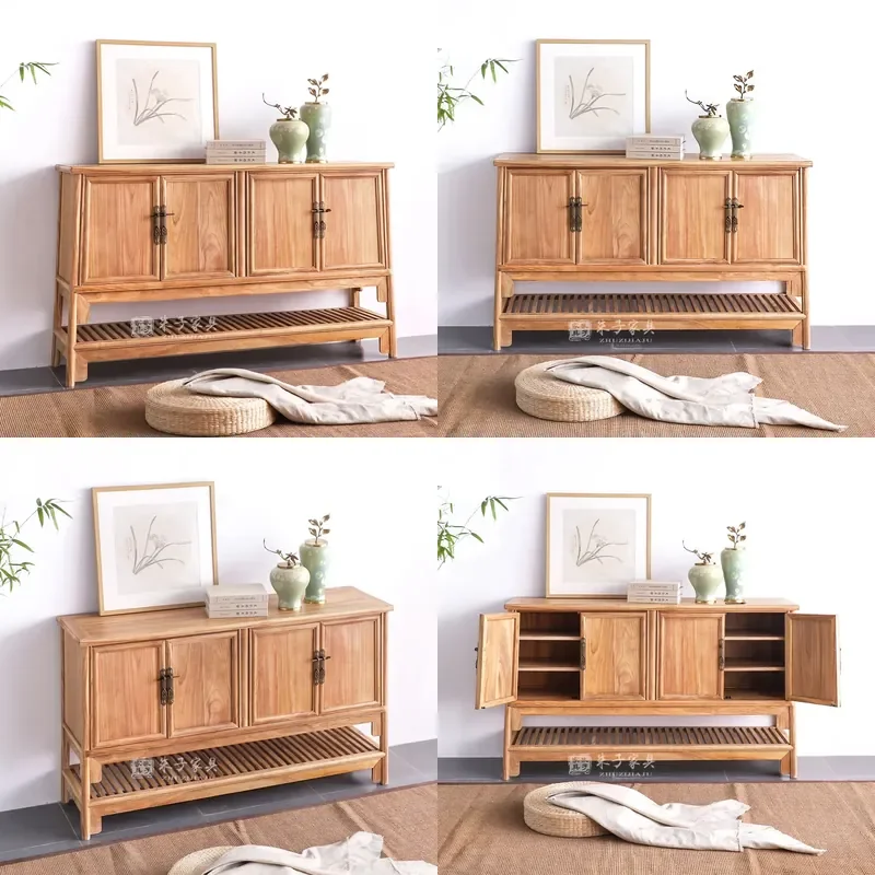 For New Chinese Style Solid Wood Shoe Cabinet Large Capacity 4 Door Entryway Storage Locker Living Room Wall Mounted Home