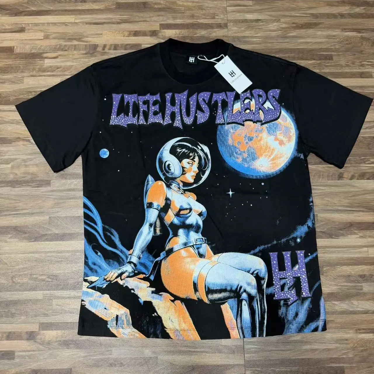 Street Style Robot Print T-Shirt Loose Fit Short Sleeve Cotton 100% High Street Fashion Worn-look Youthful Citywalk Casual Tee