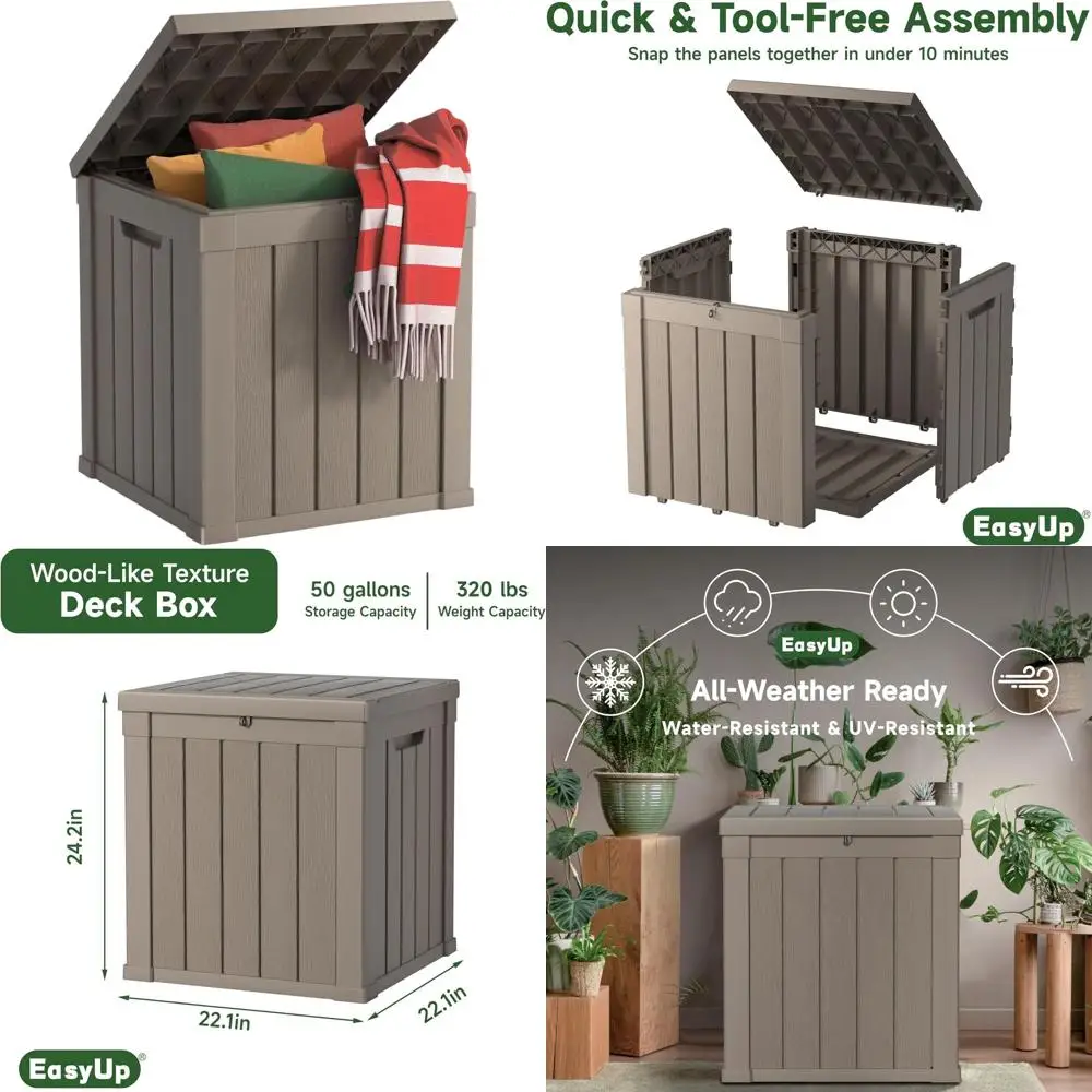 

Ящик для хранения на открытом воздухе объемом 50 галлонов, из УФ-стойкой смолы, с усиленной стабильностью для патио, сада и зоны у бассейна, полосатый серый