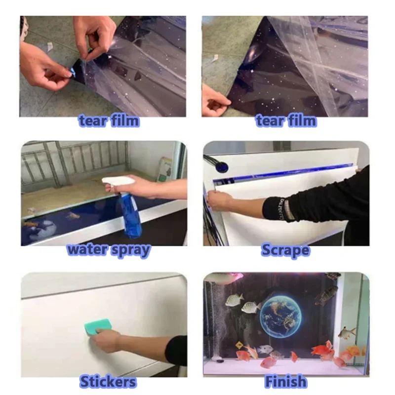 Fish Tank Decor Aquarium Background Sticker, Blue Flower Poster Fish Tank Backdrop Decorations PVC  aquarium accesories