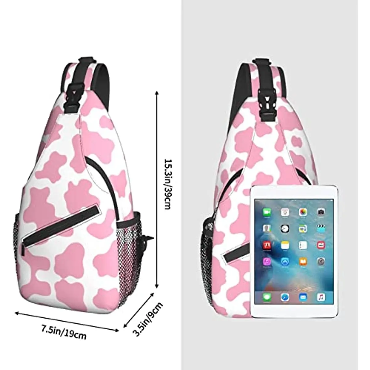 Roze Koe Print Sling Bag Crossbody Rugzak Wandelen Reizen Dagrugzak Borsttas Lichtgewicht Schoudertas voor Dames Heren Casual