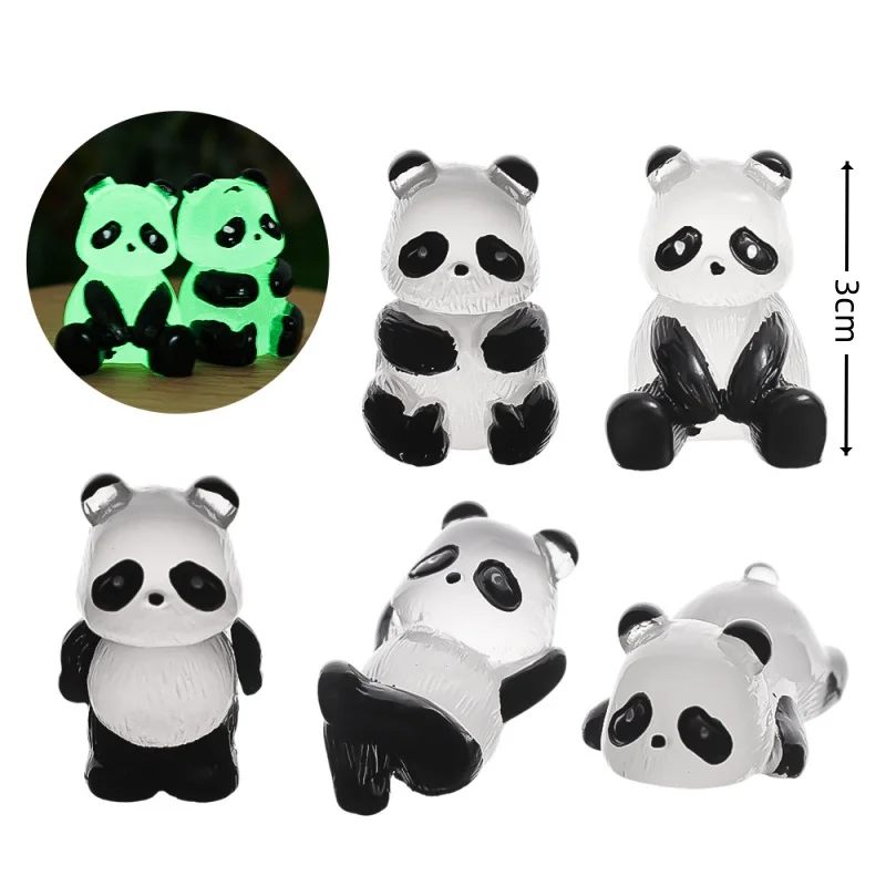 5-20pcs Cute Resin Panda Glow-in-the-dark Toys DIY Car Ornaments Handmade Micro Landscape Pendants Three-dimensional Night Light