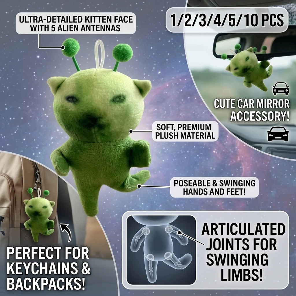 Grünes Alien-Katzen-Plüschtier, bewegliches und verformbares Stofftier, kreativer, hässlich-süßer Plüsch-Schlüsselanhänger als Geschenk, grüne Katzenpuppe