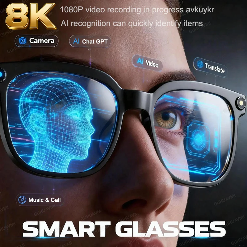 

Новые умные очки 8K с HD-камерой для фото- и видеосъемки, функцией перевода, записью видео, звонками по Bluetooth и поддержкой ChatGPT для мужчин