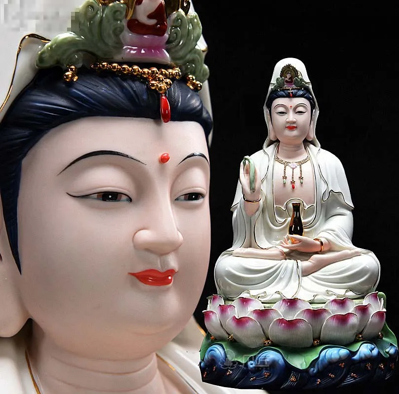 Asia high grade COLOR Porcelain GUAN YIN PU SA BUDDHA home Altar shop Worship efficacious Talisman family Goddess Mascot statue