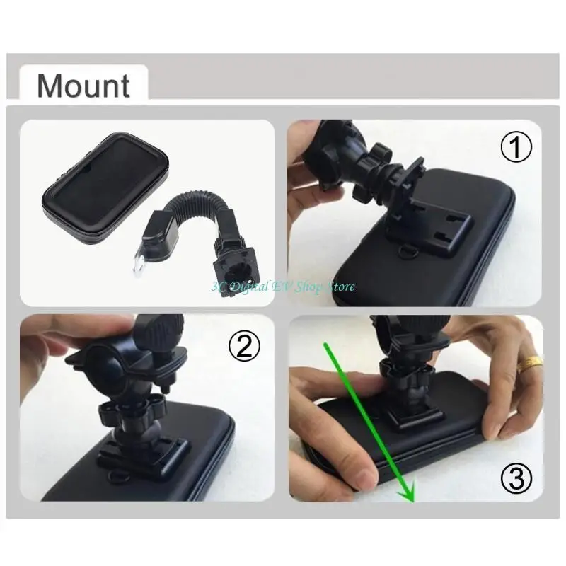 

E74D Motorcycle Rearview Mirror 8mm Hole Waterproof Bag for Case Mount Holder For pho
