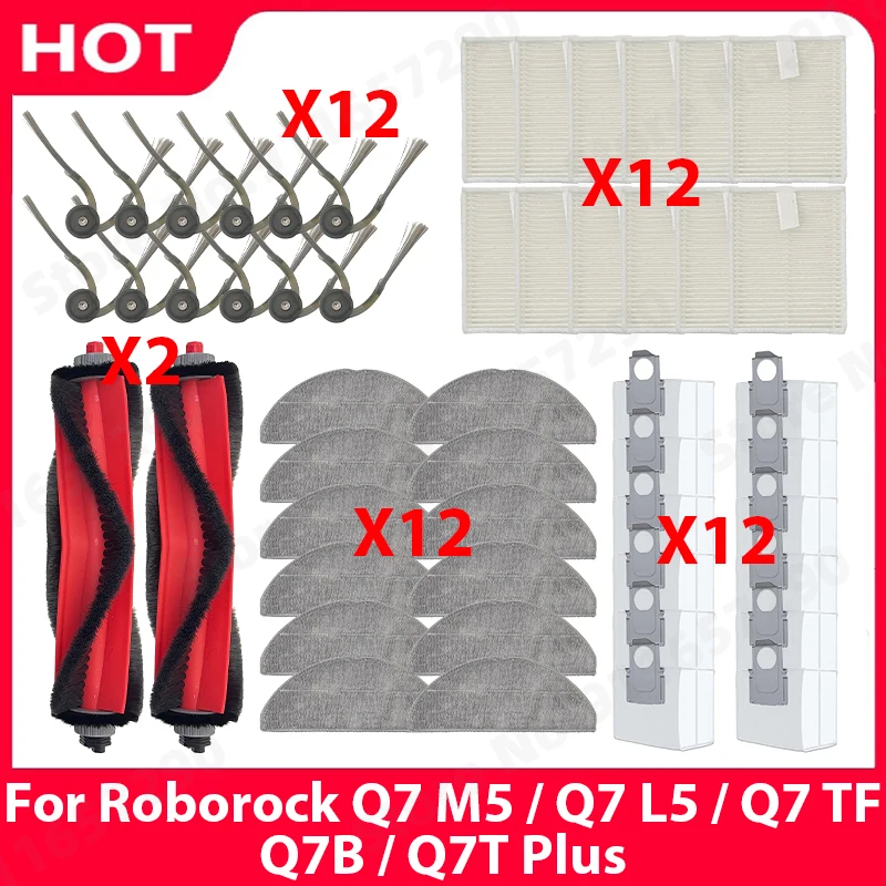 

Compatible For ( Roborock Q7 M5 / Q7 L5 / Q7 TF / Q7B / Q7T Plus ) Parts Main Side Brush Dust Bag Mop Cloth Filter Accessories